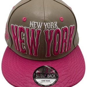 New York E-Flag Stacked Leather Strapback Hat